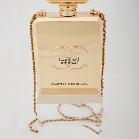 CHANEL GOLD METAL PERFUME BOTTLE EVENING BAG - Picture 3 of 7